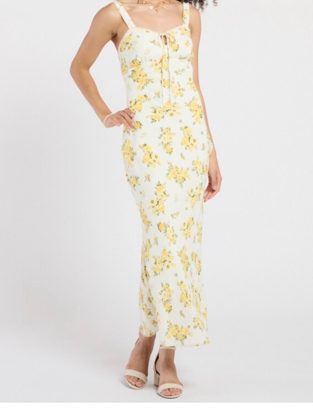 Workshop Republic Clothing Yellow Floral Tie-Front Maxi Dress